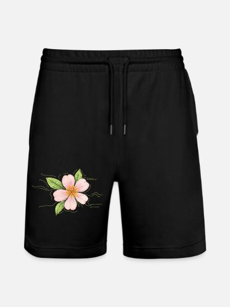 Cherry blossom in embroidery style - Stanley/Stella Trainer Unisex Organic Jogging Shorts - black