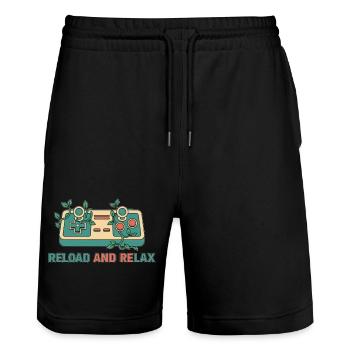 Reload and Relax Retro Gaming Controller - Stanley/Stella Trainer Unisex Organic Jogging Shorts - black - Front - Nik (191cm) & Marisol (170cm)