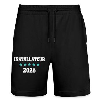 Installateur 2026 Ausbildung Prüfung Meister Azubi - Stanley/Stella Unisex Bio Joggingshorts Trainer  - Schwarz - Vorne - Nik (191cm) & Marisol (170cm)