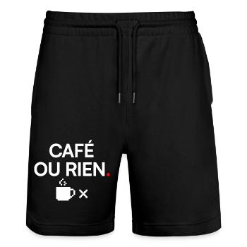 CAFÉ OU RIEN | Humour café - Short de jogging bio TRAINER Stanley/Stella unisexe - noir - Devant - Nik (191cm) & Marisol (170cm)