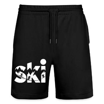 Ski Bergpanorama Typo Design - Stanley/Stella Unisex Bio Joggingshorts Trainer  - Schwarz - Vorne - Nik (191cm) & Marisol (170cm)