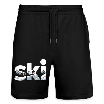 Ski Bergpanorama Typo Design - Stanley/Stella Unisex Bio Joggingshorts Trainer  - Schwarz - Vorne - Nik (191cm) & Marisol (170cm)