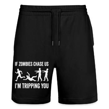 Zombie Humor Shirt for Horror Fans - Stanley/Stella Trainer Unisex Organic Jogging Shorts - black - Front - Nik (191cm) & Marisol (170cm)