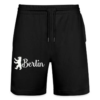 Berlin Bär Logo Schriftzug - Stanley/Stella Unisex Bio Joggingshorts Trainer  - Schwarz - Vorne - Nik (191cm) & Marisol (170cm)