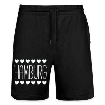 Hamburg Herz-Motiv - Stanley/Stella Unisex Bio Joggingshorts Trainer  - Schwarz - Vorne - Nik (191cm) & Marisol (170cm)