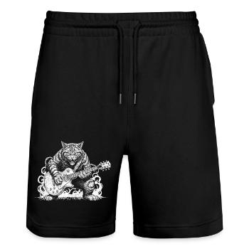 Cat Playing Electric Guitar Rock Music - Stanley/Stella Trainer Unisex Organic Jogging Shorts - black - Front - Nik (191cm) & Marisol (170cm)