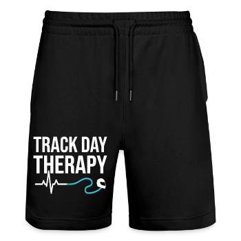 Track Day Therapy Motorsport Motif - Stanley/Stella Trainer Unisex Organic Jogging Shorts - black - Front - Nik (191cm) & Marisol (170cm)