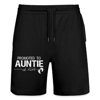 Promoted To Auntie 2026 New Aunt Gift - Stanley/Stella Trainer Unisex Organic Jogging Shorts - black - Front - Nik (191cm) & Marisol (170cm)