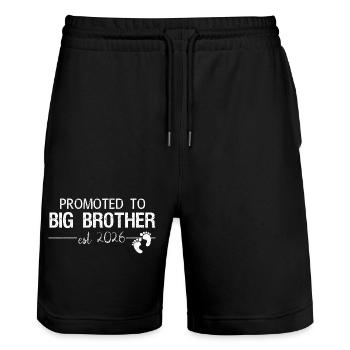 Big Brother 2026 Beförderungs-Ankündigungsshirt - Stanley/Stella Unisex Bio Joggingshorts Trainer  - Schwarz - Vorne - Nik (191cm) & Marisol (170cm)