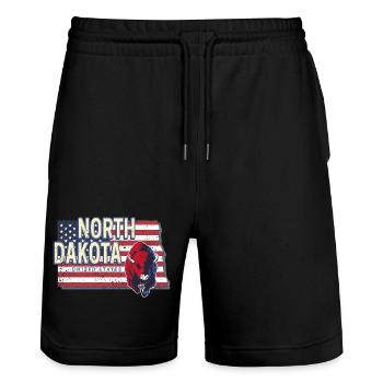 North Dakota Vereinigte Staaten Vintage USA Design - Stanley/Stella Unisex Bio Joggingshorts Trainer  - Schwarz - Vorne - Nik (191cm) & Marisol (170cm)