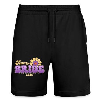 Team Braut Junggesellinnenabschied JGA 2026 - Stanley/Stella Unisex Bio Joggingshorts Trainer  - Schwarz - Vorne - Nik (191cm) & Marisol (170cm)