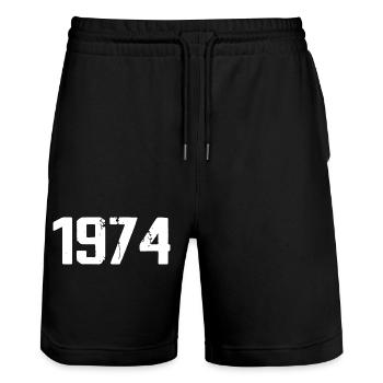 1974 - Awesome since 1974 - Stanley/Stella Trainer Unisex Organic Jogging Shorts - black - Front - Nik (191cm) & Marisol (170cm)