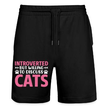 Introverted discuss with cat - Stanley/Stella Unisex Bio Joggingshorts Trainer  - Schwarz - Vorne - Nik (191cm) & Marisol (170cm)