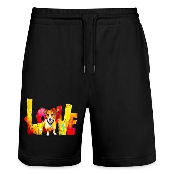 Love Jack Russell Dog Motif Heart - Stanley/Stella Trainer Unisex Organic Jogging Shorts - black - Front - Nik (191cm) & Marisol (170cm)