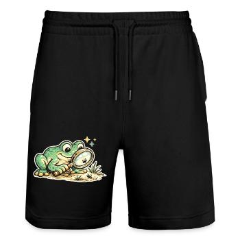 Frog detective in search of clues - Stanley/Stella Trainer Unisex Organic Jogging Shorts - black - Front - Nik (191cm) & Marisol (170cm)