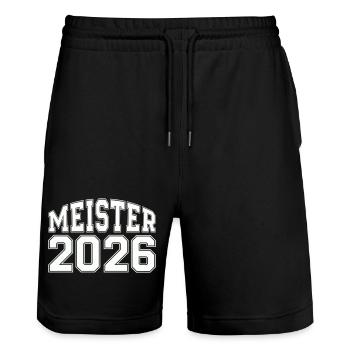 Meister 2026 Logo - Stanley/Stella Unisex Bio Joggingshorts Trainer  - Schwarz - Vorne - Nik (191cm) & Marisol (170cm)