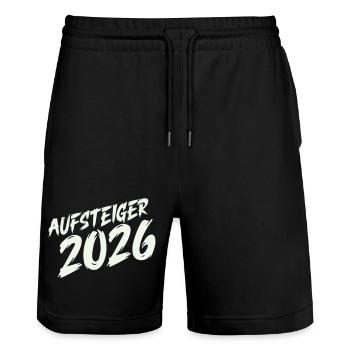 Rising Star 2026 Design - Stanley/Stella Trainer Unisex Organic Jogging Shorts - black - Front - Nik (191cm) & Marisol (170cm)