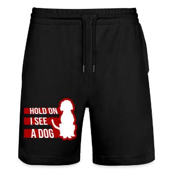Hold On I See A Dog Hund Lustig Abgelenkt Spruch - Stanley/Stella Unisex Bio Joggingshorts Trainer  - Schwarz - Vorne - Nik (191cm) & Marisol (170cm)