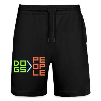 Dogs Over People Hund Lustig Antisozial Spruch - Stanley/Stella Unisex Bio Joggingshorts Trainer  - Schwarz - Vorne - Nik (191cm) & Marisol (170cm)