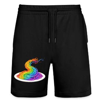 Rainbow Spaghetti Illustration - Stanley/Stella Trainer Unisex Organic Jogging Shorts - black - Front - Nik (191cm) & Marisol (170cm)