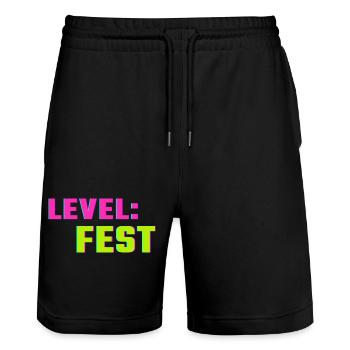 Level Fest Shirt – Frühlingsfest Gaming Style Fest - Stanley/Stella Unisex Bio Joggingshorts Trainer  - Schwarz - Vorne - Nik (191cm) & Marisol (170cm)