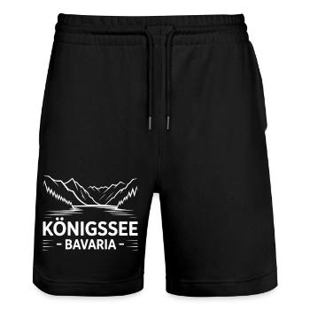 Königssee Bergsee Bavarian Panorama - Stanley/Stella Unisex Bio Joggingshorts Trainer  - Schwarz - Vorne - Nik (191cm) & Marisol (170cm)
