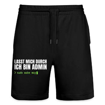 Lasst mich durch, ich bin Admin – Sudo Make Way - Stanley/Stella Unisex Bio Joggingshorts Trainer  - Schwarz - Vorne - Nik (191cm) & Marisol (170cm)