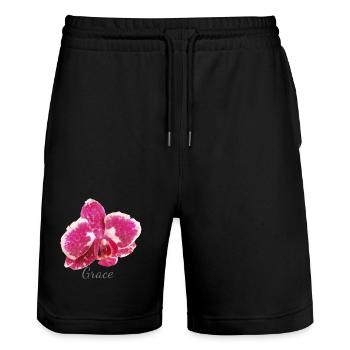 Bordeaux Orchid Macro - Grâce Élégance - Short de jogging bio TRAINER Stanley/Stella unisexe - noir - Devant - Nik (191cm) & Marisol (170cm)