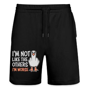 Middle Finger Seagull In Not Like The Others I'm Worse - Stanley/Stella Trainer Unisex Organic Jogging Shorts - black - Front - Nik (191cm) & Marisol (170cm)