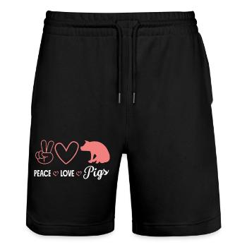 Peace Love Pigs Frieden Liebe Schweine Herz - Stanley/Stella Unisex Bio Joggingshorts Trainer  - Schwarz - Vorne - Nik (191cm) & Marisol (170cm)