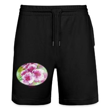 Grâce - Ellipse vibrante de la fleur printanière - Short de jogging bio TRAINER Stanley/Stella unisexe - noir - Devant - Nik (191cm) & Marisol (170cm)
