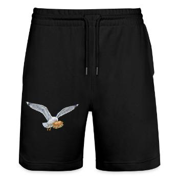 Funny Seagull Steals Fish Rolls Beach - Stanley/Stella Trainer Unisex Organic Jogging Shorts - black - Front - Nik (191cm) & Marisol (170cm)