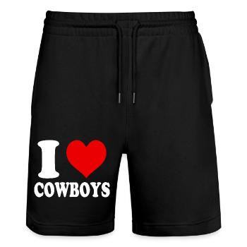 I Love Funny Funny Cowboys Witty - Stanley/Stella Trainer Unisex Organic Jogging Shorts - black - Front - Nik (191cm) & Marisol (170cm)