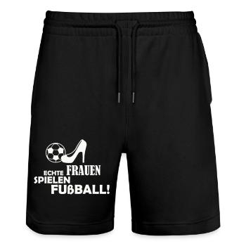 Frauen Spielen Fußball Logo - Stanley/Stella Unisex Bio Joggingshorts Trainer  - Schwarz - Vorne - Nik (191cm) & Marisol (170cm)