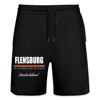Flensburg - Stanley/Stella Unisex Bio Joggingshorts Trainer  - Schwarz - Vorne - Nik (191cm) & Marisol (170cm)