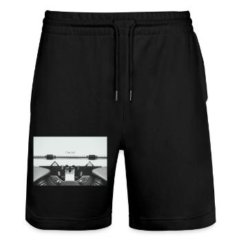 First Draft Typewriter Writer Poster Design - Stanley/Stella Trainer Unisex Organic Jogging Shorts - black - Front - Nik (191cm) & Marisol (170cm)