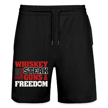 Whiskey Steak Guns Freedom Patriotic USA Flag Art - Stanley/Stella Trainer Unisex Organic Jogging Shorts - black - Front - Nik (191cm) & Marisol (170cm)