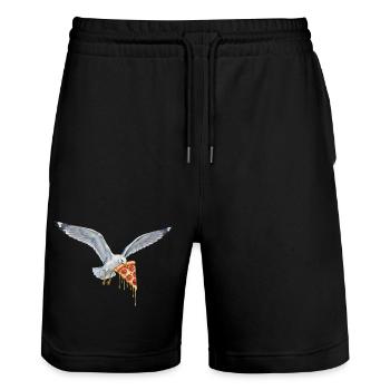 Mouette drôle qui vole des frites sur la plage - Short de jogging bio TRAINER Stanley/Stella unisexe - noir - Devant - Nik (191cm) & Marisol (170cm)