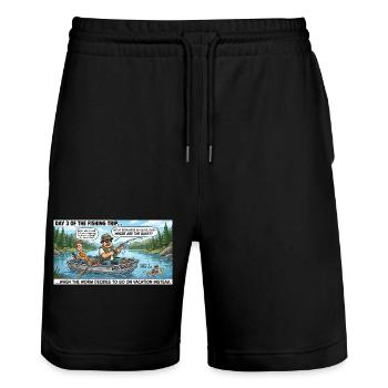 Sortie de pêche des bandits de bar - Short de jogging bio TRAINER Stanley/Stella unisexe - noir - Devant - Nik (191cm) & Marisol (170cm)