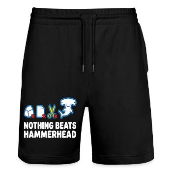 Nothing Beats Hammerhead Hammerhai Motiv - Stanley/Stella Unisex Bio Joggingshorts Trainer  - Schwarz - Vorne - Nik (191cm) & Marisol (170cm)