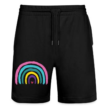Arc-en-ciel aux couleurs de cœur des années 90 - Short de jogging bio TRAINER Stanley/Stella unisexe - noir - Devant - Nik (191cm) & Marisol (170cm)