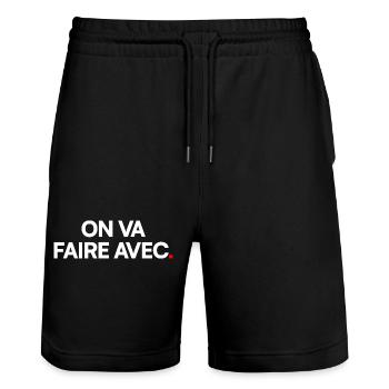 ON VA FAIRE AVEC. – Humour Fataliste - Short de jogging bio TRAINER Stanley/Stella unisexe - noir - Devant - Nik (191cm) & Marisol (170cm)