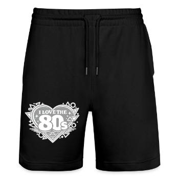 I Love the 80s Retro Heart - Stanley/Stella Trainer Unisex Organic Jogging Shorts - black - Front - Nik (191cm) & Marisol (170cm)