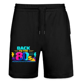 Back to the 80s Neon - Stanley/Stella Trainer Unisex Organic Jogging Shorts - black - Front - Nik (191cm) & Marisol (170cm)