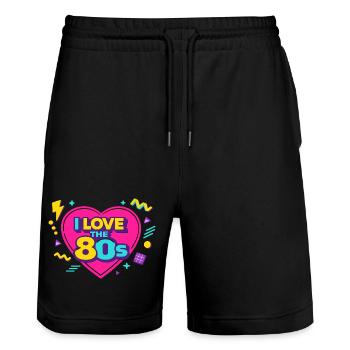 80s Retro Heart Neon Design - Stanley/Stella Trainer Unisex Organic Jogging Shorts - black - Front - Nik (191cm) & Marisol (170cm)