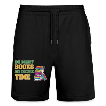 Bücherwurm Lesen Buch - Stanley/Stella Unisex Bio Joggingshorts Trainer  - Schwarz - Vorne - Nik (191cm) & Marisol (170cm)
