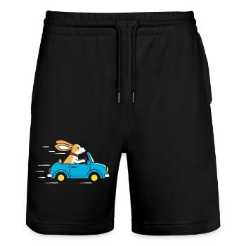 Rabbit in a Blue Convertible Adventure - Stanley/Stella Trainer Unisex Organic Jogging Shorts - black - Front - Nik (191cm) & Marisol (170cm)