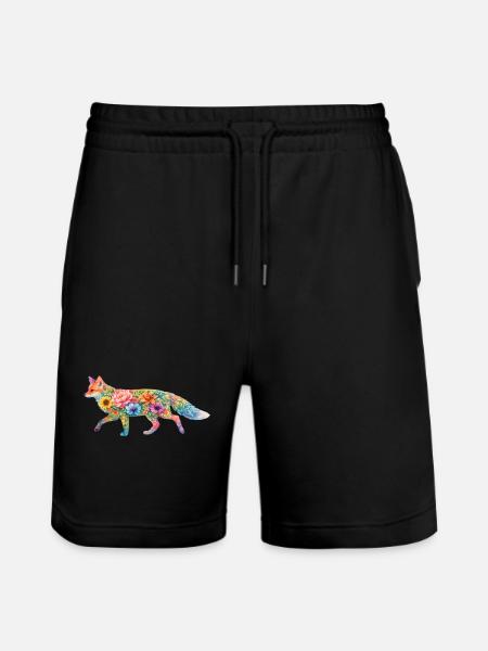 Fuchs Aquarell Silhouette Blumen - Stanley/Stella Unisex Bio Joggingshorts Trainer  - Schwarz