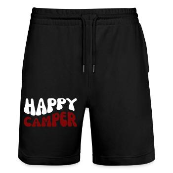 Happy Camper Schriftzug Outdoor - Stanley/Stella Unisex Bio Joggingshorts Trainer  - Schwarz - Vorne - Nik (191cm) & Marisol (170cm)