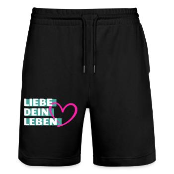 Liebe Dein Leben Herzmotiv - Stanley/Stella Unisex Bio Joggingshorts Trainer  - Schwarz - Vorne - Nik (191cm) & Marisol (170cm)